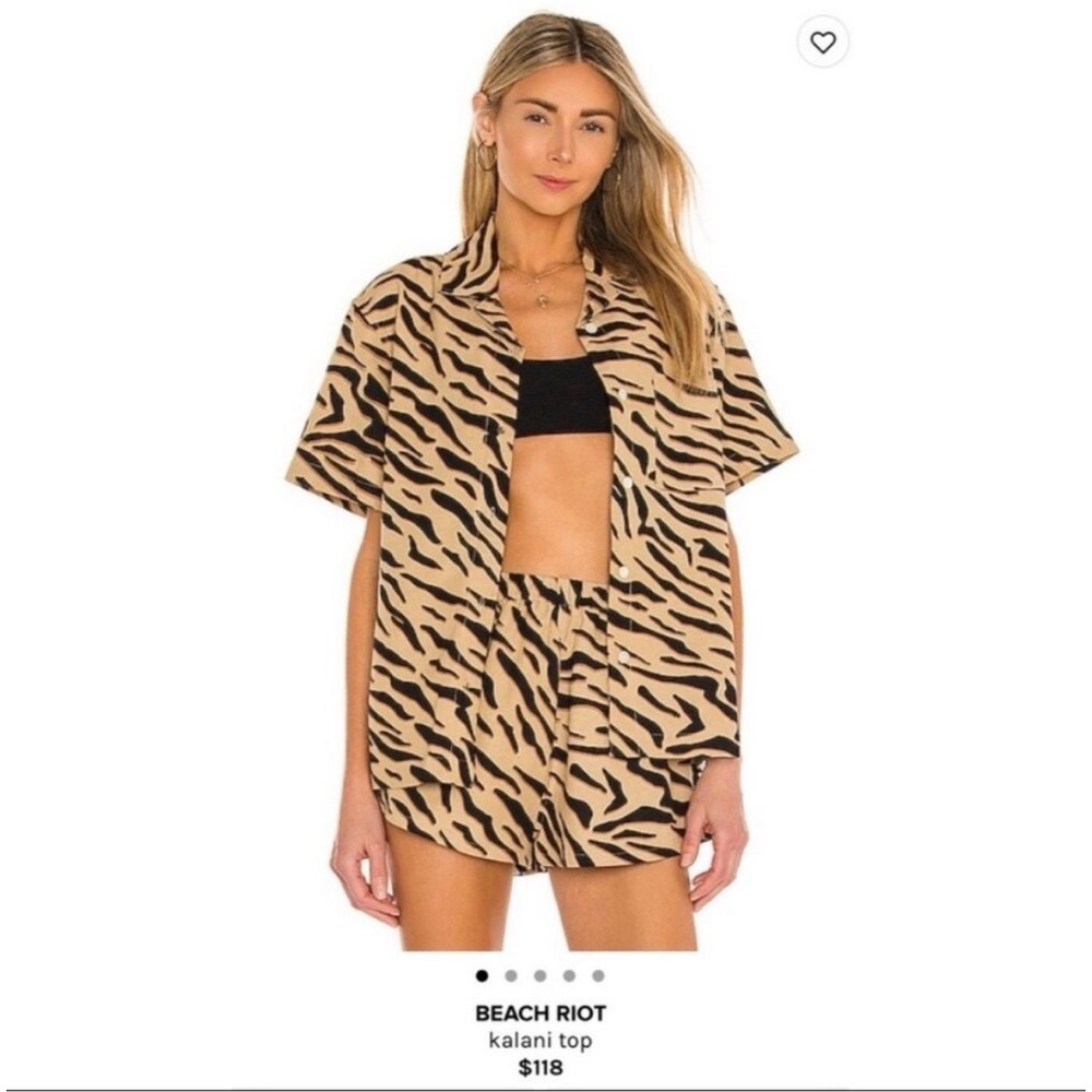 Beach Riot Tan and Black Animal Print Swim Coverup Shirt